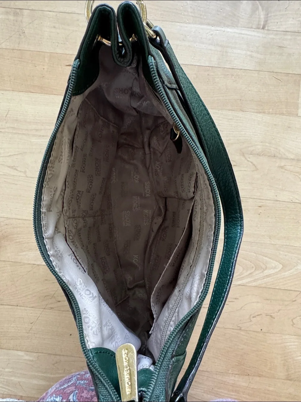 Michael Kors Dark Green Pebbled Leather Hobo with Tassel